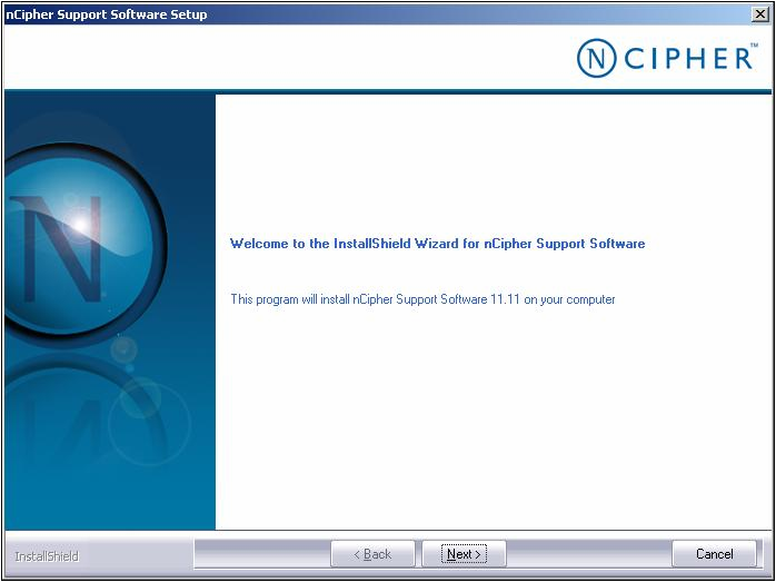 nCipher Support Software Setup window Welcome screen